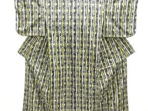 アンティーク　縞に抽象模様織り出し手織り紬着物